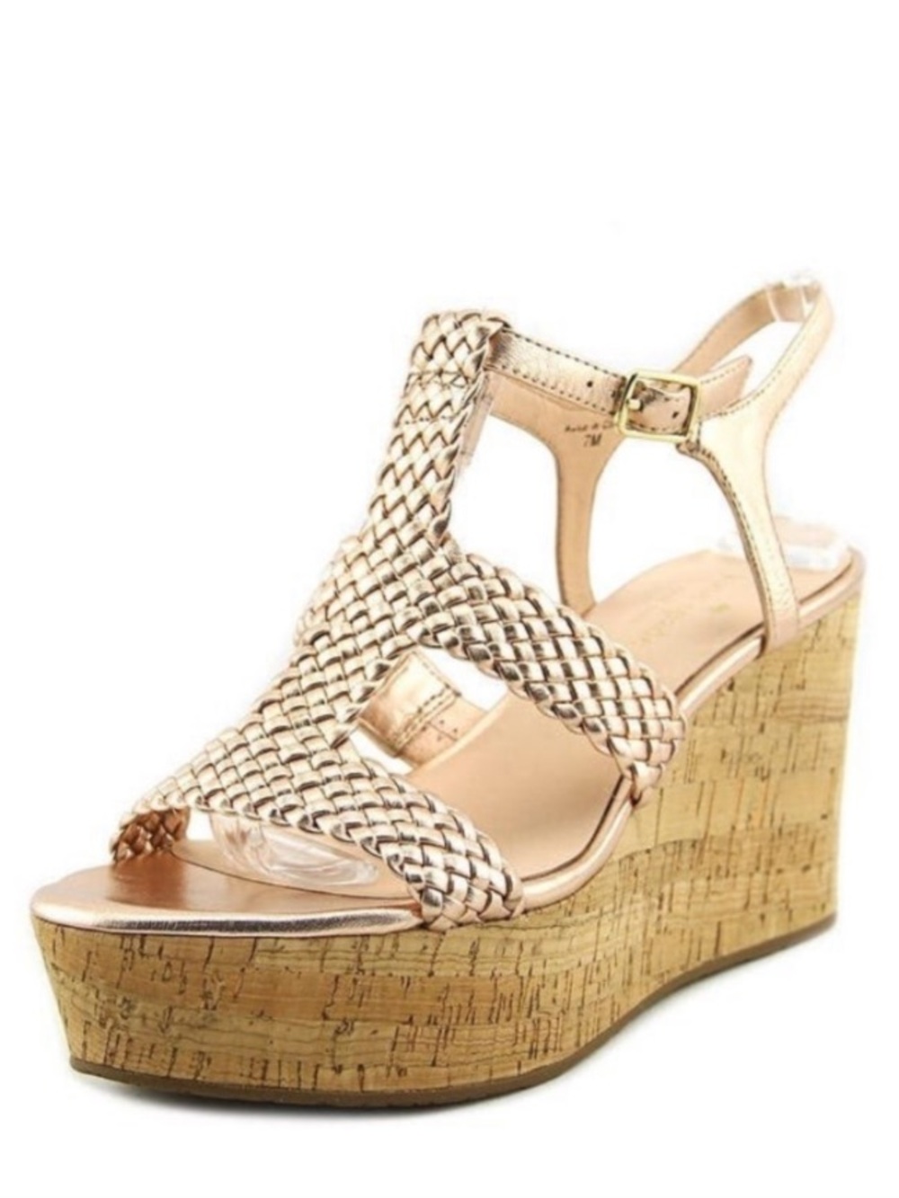 kate spade Tianna Gold Woven Cork Strappy Wedge Slingback Sandals Shoe Women 9.5